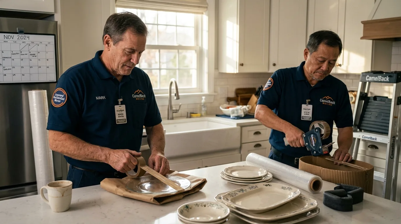 Professional crew packing kitchen dishware in Monrovia, IN